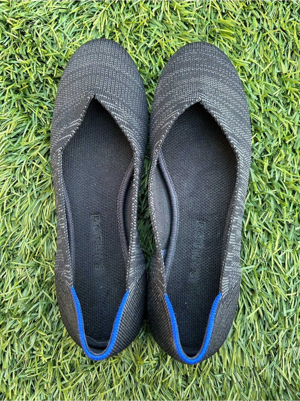 Rothy's Black Knit Flats with Blue Trim Size 7.5
